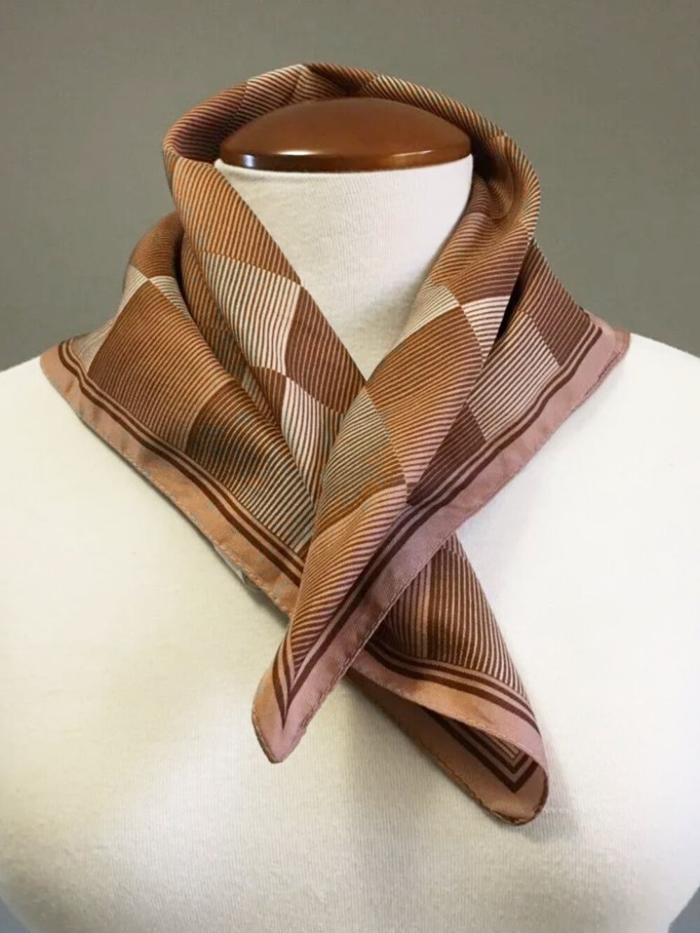Vintage Archival EATON Italian Two Tone Checkerboard Square Scarf Made in Italy